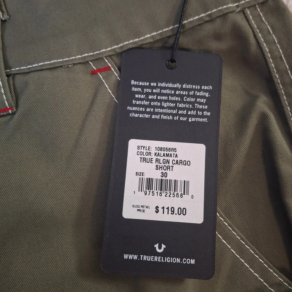 True Religion Cargo Shorts Men's 30 Kalamata Olive Green Contrast Stitch 11